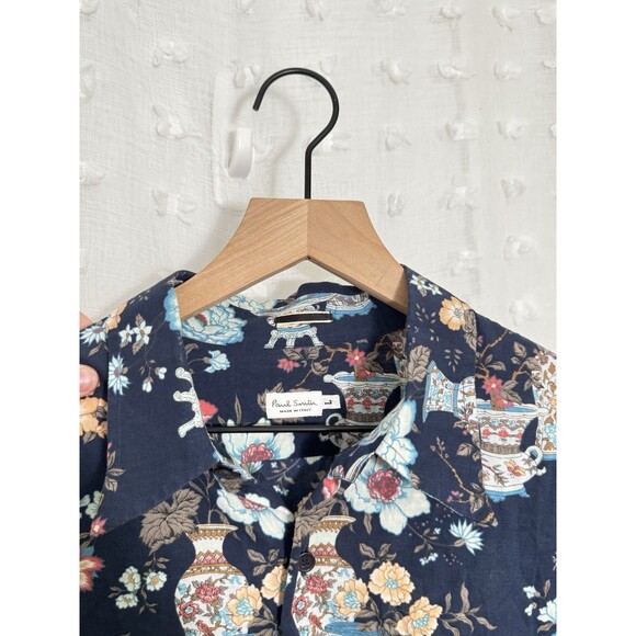 PAUL SMITH Button Front FLORAL Cotton Shirt Men's L Italy Made - Picture 3 of 6
